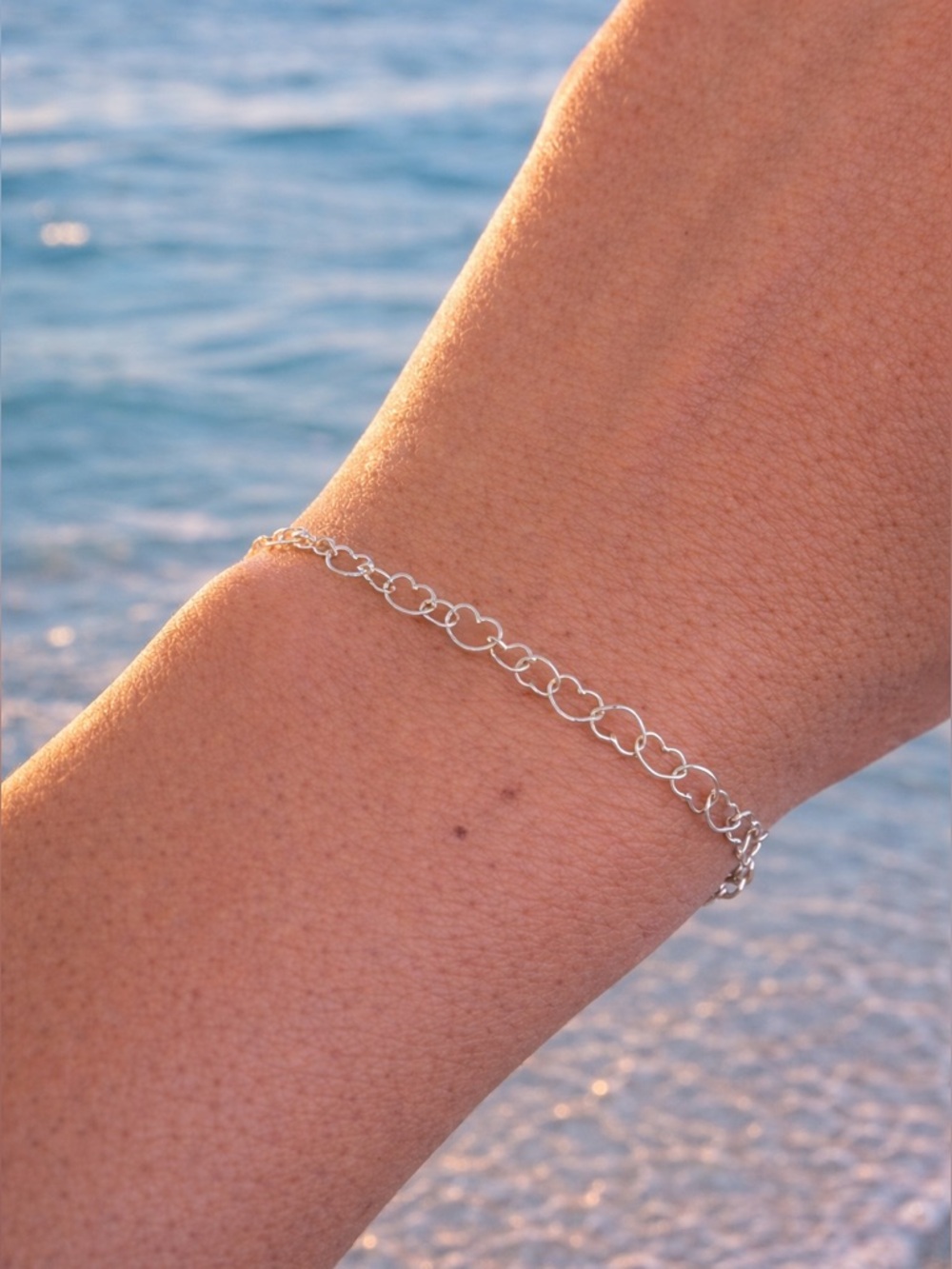 3mm Silver Heart Link Chain Custom Bracelet (S925)